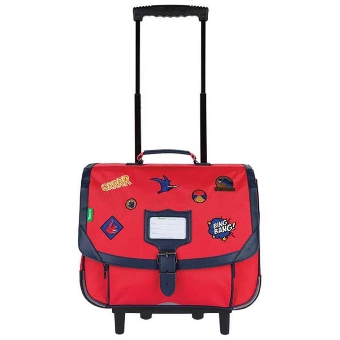 Cartable à roulettes - TANN'S - Maé - Rouge - 38 cm - Dinosaures brodés