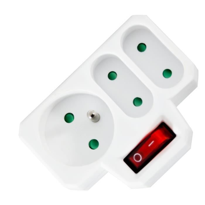Regleta - ARCOTEC - Triple 1x16A + 2x6A - Interruptor iluminado - 3 tomas - Blanca