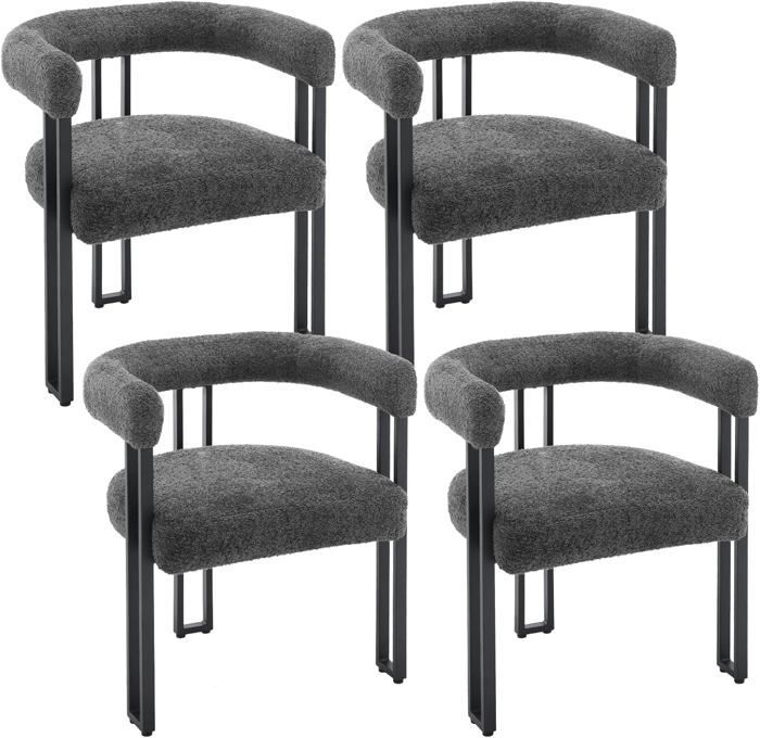 WOLTU Lot de 4 Chaises de Salle à Manger, Chaise Salon en Chenille,Pieds en Métal, Fauteuil Chambre Moderne, Gris Foncé W0ATT0321-4