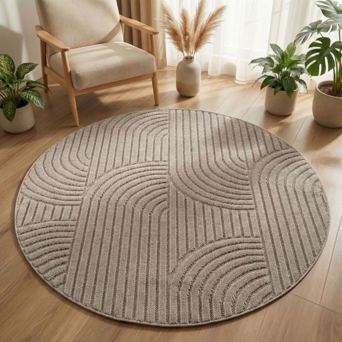 Carpetsale24 Tapis Rond 200 cm Beige Design Bohème Bouclé Style Scandinave Moderne Grand Tapis pour Salon Salle à Manger Chambre