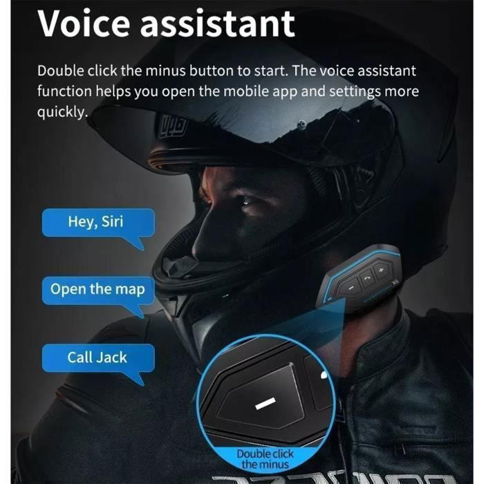 Intercomunicador Bluetooth 5.0 para motocicleta, kit de auriculares Bluetooth para intercomunicador de casco de motocicleta - Azul/Negro