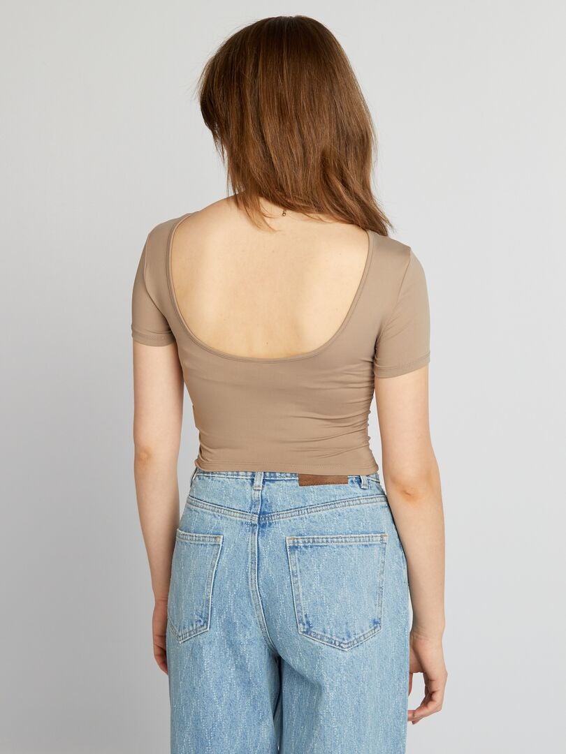 Gekreukeld T-shirt zonder rugpand - BEIGE