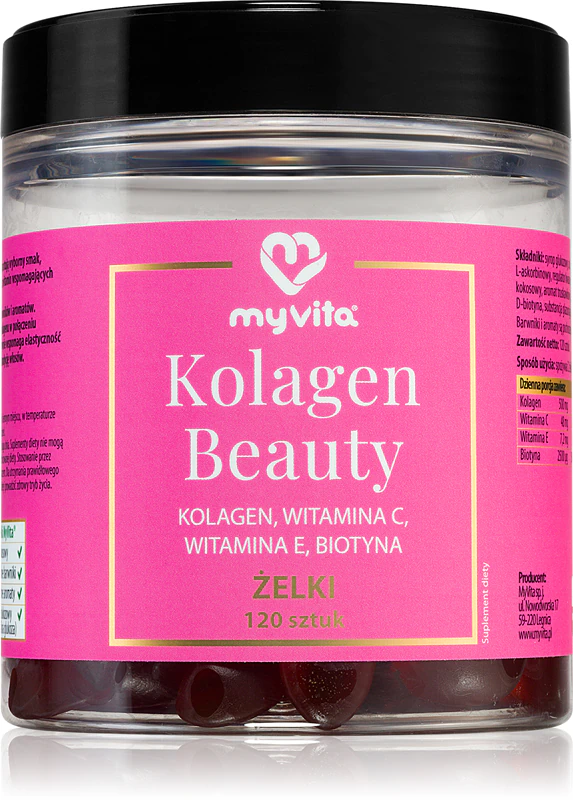 MyVita Natural Collagen Beauty Jellies, suplemento alimentar em cápsulas mastigáveis macias com colágeno.