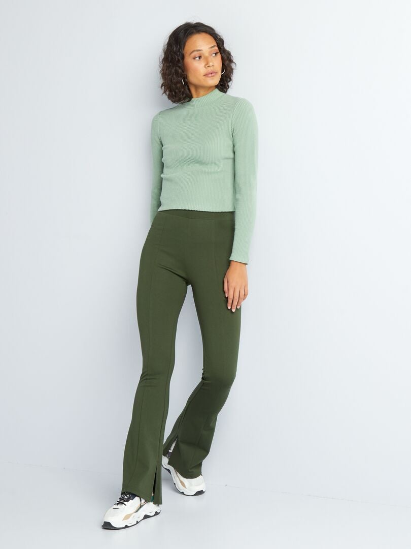 Spodnie rozszerzane typu bootcut z rozcięciami - ZIELONE