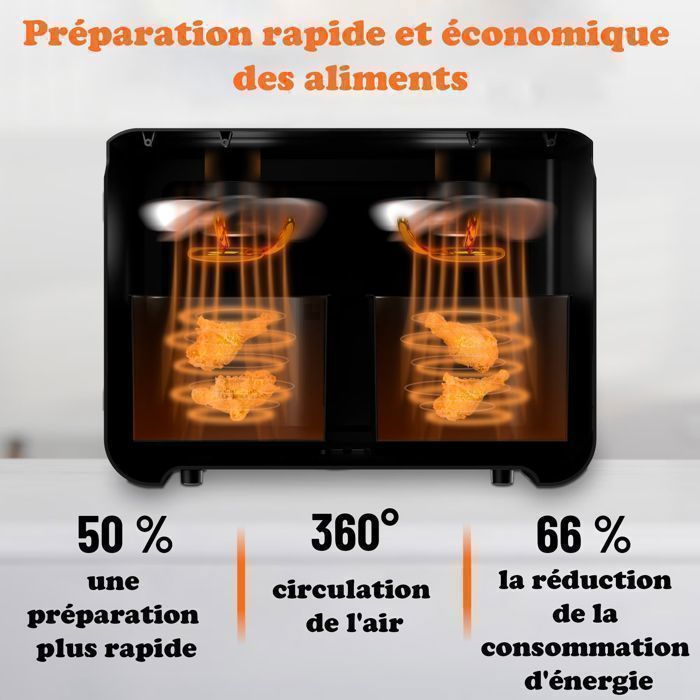 Freidora de aire - DIFERENTE - Freidora de aire de 2 cajones - 2200 W - 8 L - 10 programas de cocción