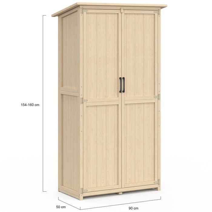 IDMARKET Wooden garden cabinet 90 x 50 x 160 cm with sloping roof, double door and shelves