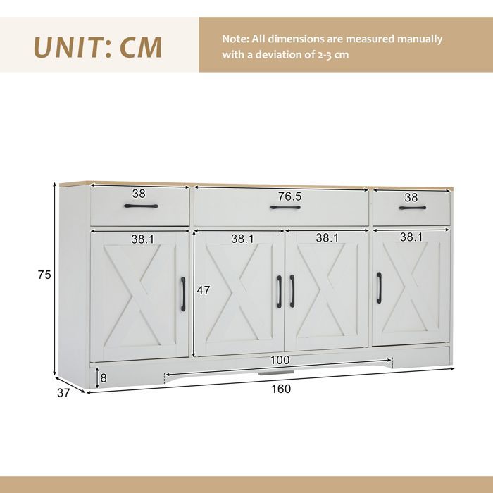 Mueble de almacenamiento de cocina LINKHOO, aparador blanco moderno, armario de madera multifuncional, aparador blanco con decoración 160*37*75cm
