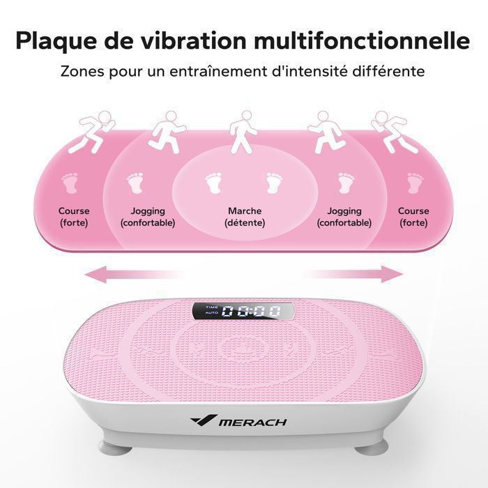 Pedana vibrante con telecomando – MERACH – 11 livelli – Bluetooth integrato – Portata massima 200 kg – Rosa