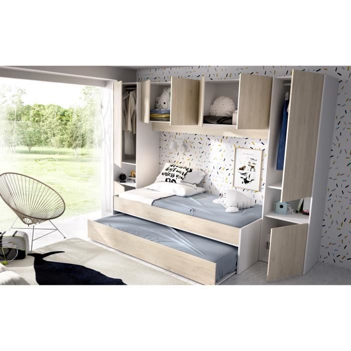 Cama nido infantil KWAI con múltiples compartimentos de almacenamiento - 90 x 190 cm