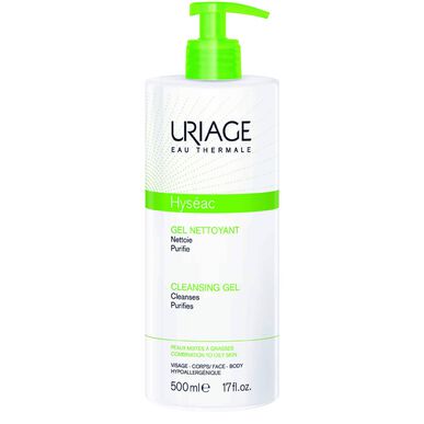 Uriage Hyséac Gel Nettoyant Zsíros Bőrre Gyengéd Tisztító Gél Arcra és Testre Faggyúszabályozó 500 ml 500 ml