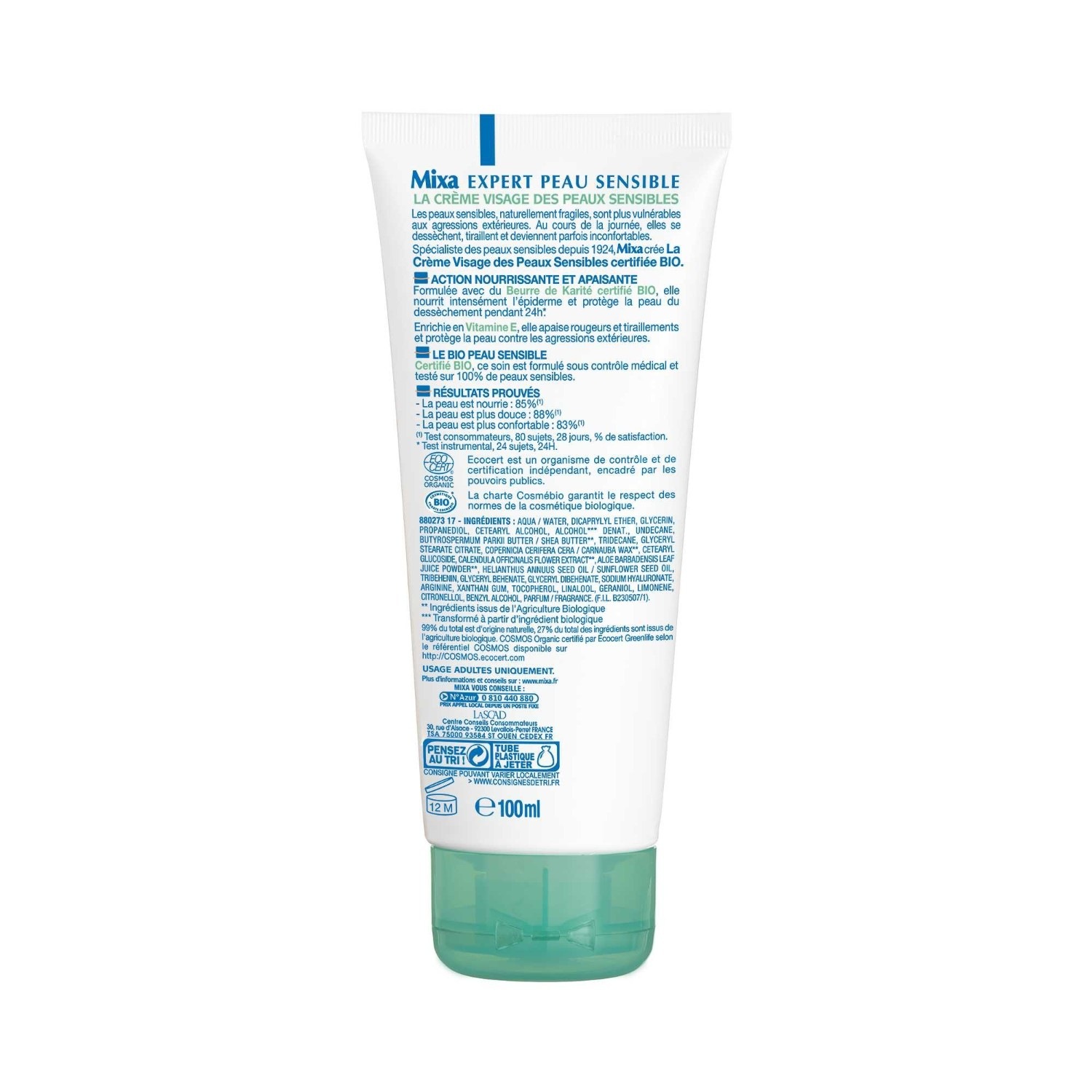 Mixa Crème visage des peaux sensibles Bio