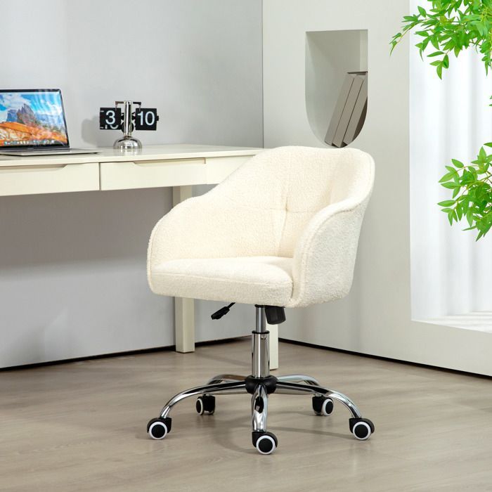 Silla de oficina - HOMCOM - altura regulable, asiento y respaldo acolchados, giro de 360° - Peluche de osito de peluche - 56 x 61 x 86 cm - color crema