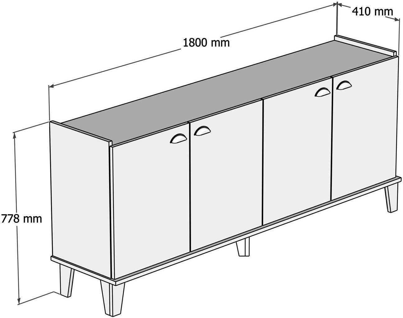 Aparador escandinavo - SUMER - 4 puertas - 180 x 78 x 41 cm - Roble / Blanco