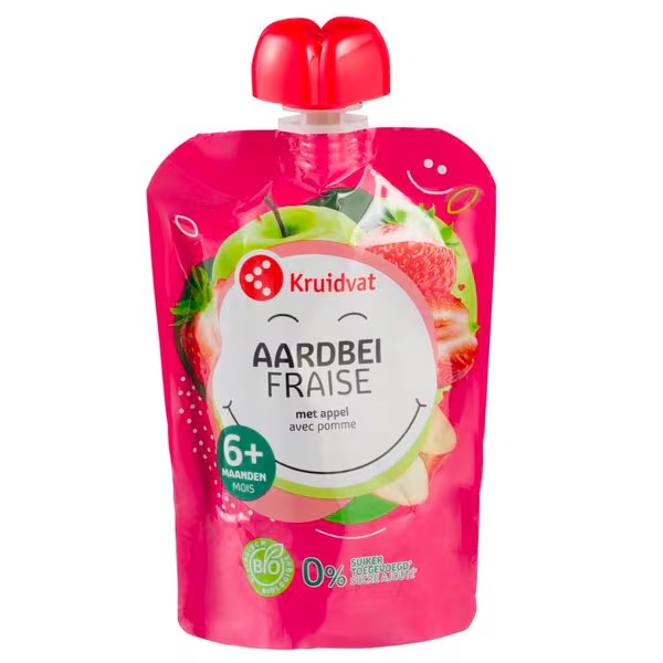 Kruidvat 6+M Органска кесица за цеђење јагода са јабуком<br>90g