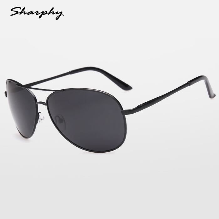 SHARPHY® Lunettes de soleil Homme polarisées ronde Armature en métal noir