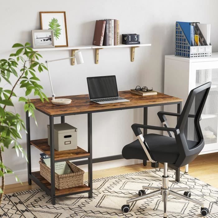Bureau avec Rangement, Cadre en Métal, Postes de Travail pour Bureau, 120x60x75 cm, Marron Rustique et Noir