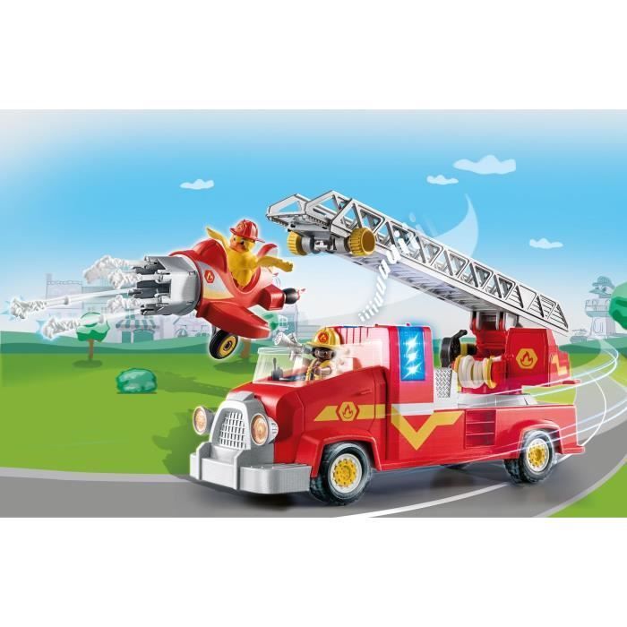 PLAYMOBIL - 70911 - PATO DE CHAMADA - Caminhão de bombeiros com escada extensível e avião destacável