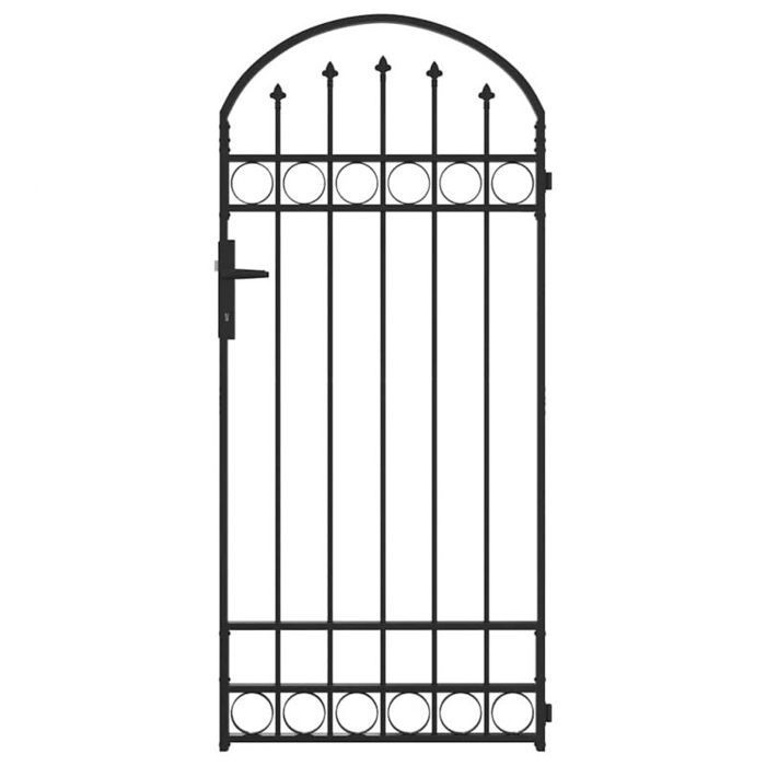 Puerta batiente Vidaxl de acero gris de 200 x 88 x 14 cm – puerta peatonal curva con cerradura, se suministra con 3 llaves.