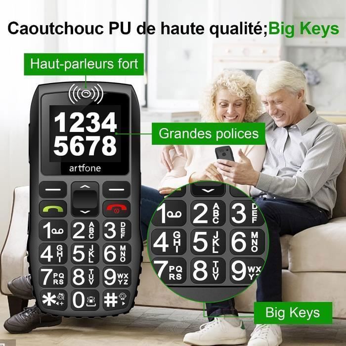 artfone C1+ Téléphone Portable Senior Débloqué avec Grandes Touches | Bouton SOS | Radio FM | Batterie 1400mAh | Station de Charge