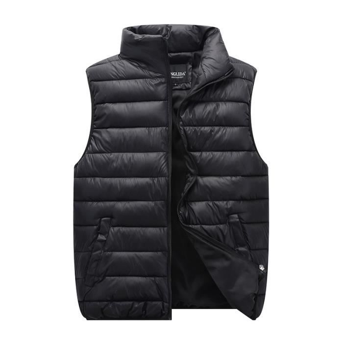Chaqueta acolchada para hombre, chaqueta acolchada sin mangas para mujer de talla grande con cremallera, chaqueta de plumas cálida para otoño e invierno - Negro