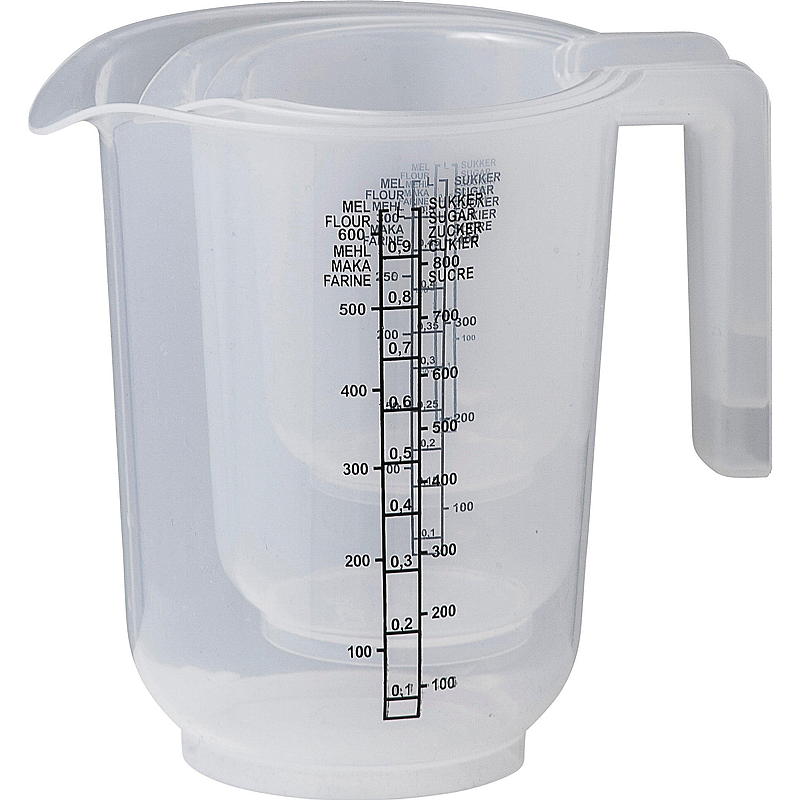 Juego de 3 vasos medidores de plástico de 0,25 - 0,5 - 1,0 l
