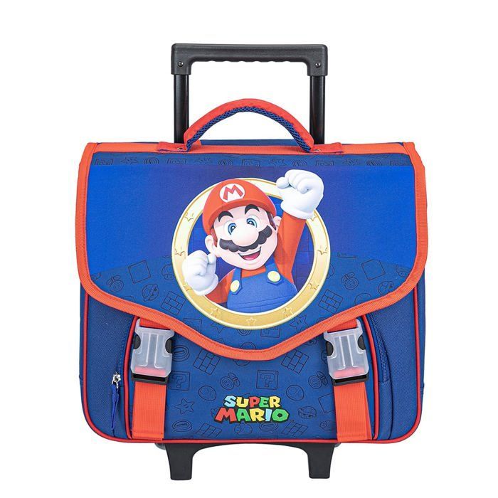 Zaino scolastico blu con ruote, 2 scomparti, SUPER MARIO, 41 cm