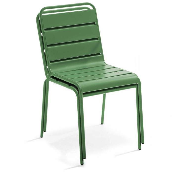 Ensemble table de jardin et 6 chaises en métal vert cactus  Palavas, Oviala