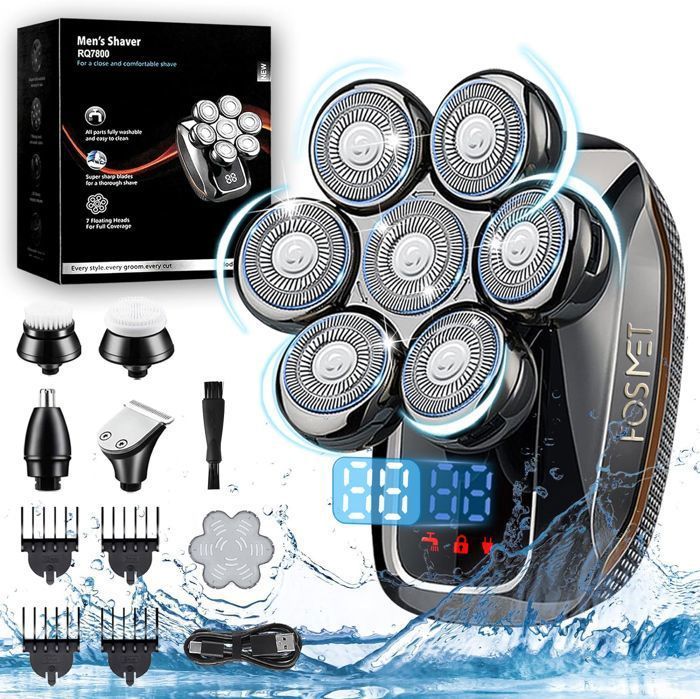 Electric Shaver - FOSMET - 5 in 1 - Rotary Heads - LED Display - IPX7 Waterproof