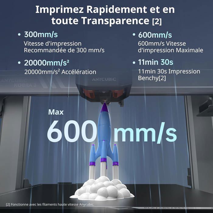 Imprimante 3D FDM - ANYCUBIC - Kobra 3 Combo - Vitesse 600 mm/s - Multicolore - Détection d'obstruction
