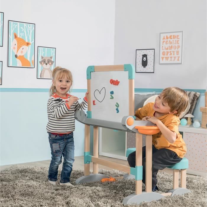 Smoby - Bureau Modulo Space - Transformable en Tableau Double Face - 80 Accessoires Inclus - Dès 3 Ans - 420304
