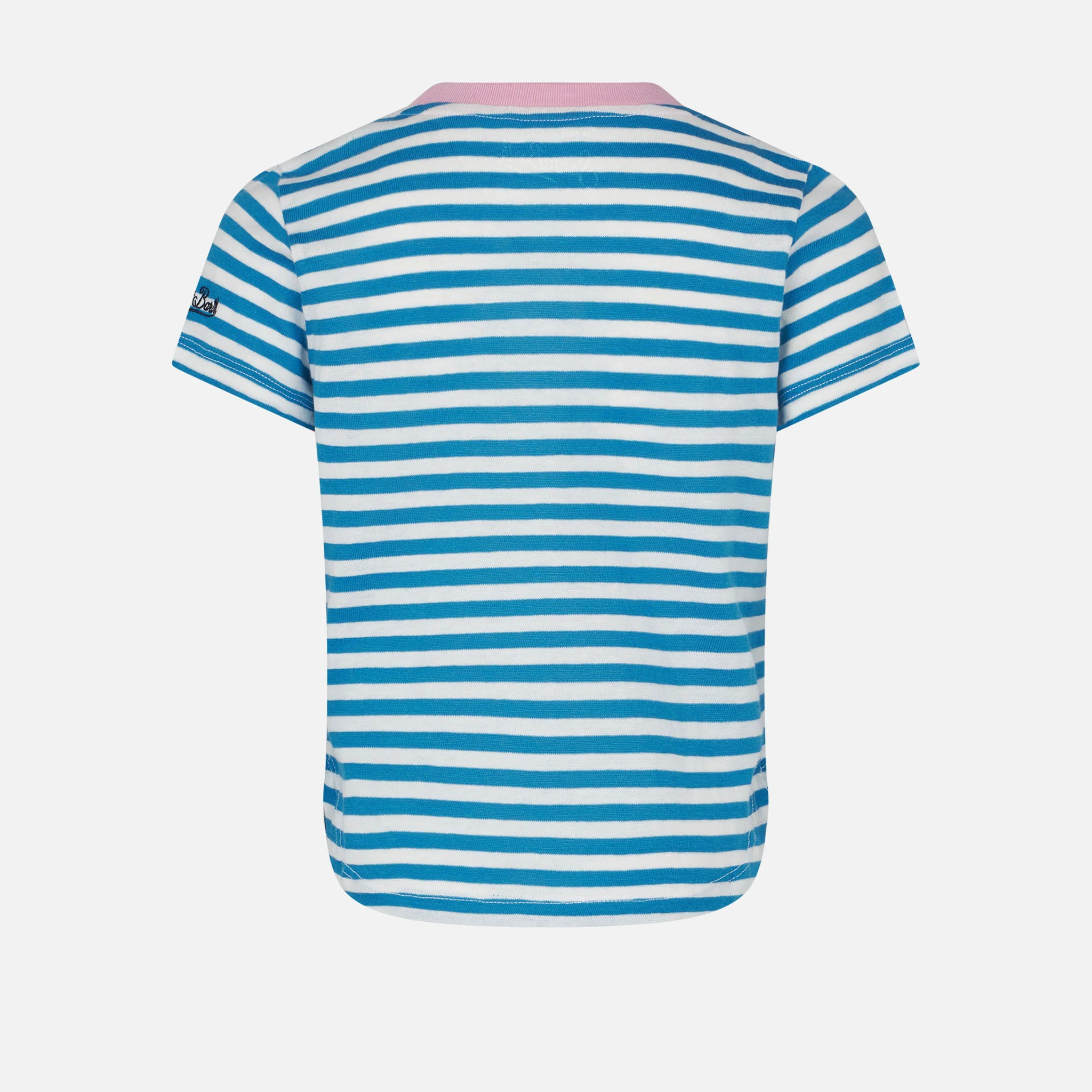 T-shirt da bambina a righe con ricamo Bonjour St. Barth