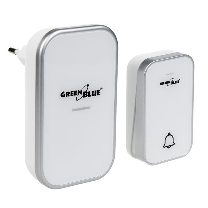 Wireless doorbell, battery-free, kinetic, GB157 W GreenBlue, 38 melodies, white, range up to 200m, IP44