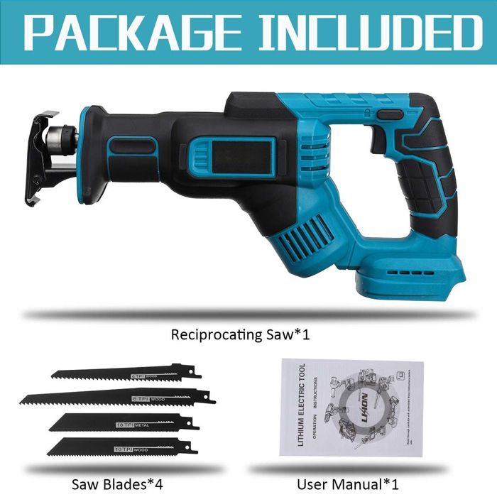 Scie saber électrique sans fil, engrenage métallique, 18 V, 4 lame, Variateur de vitesse, boîtier étanche, Une batterie et chargeur