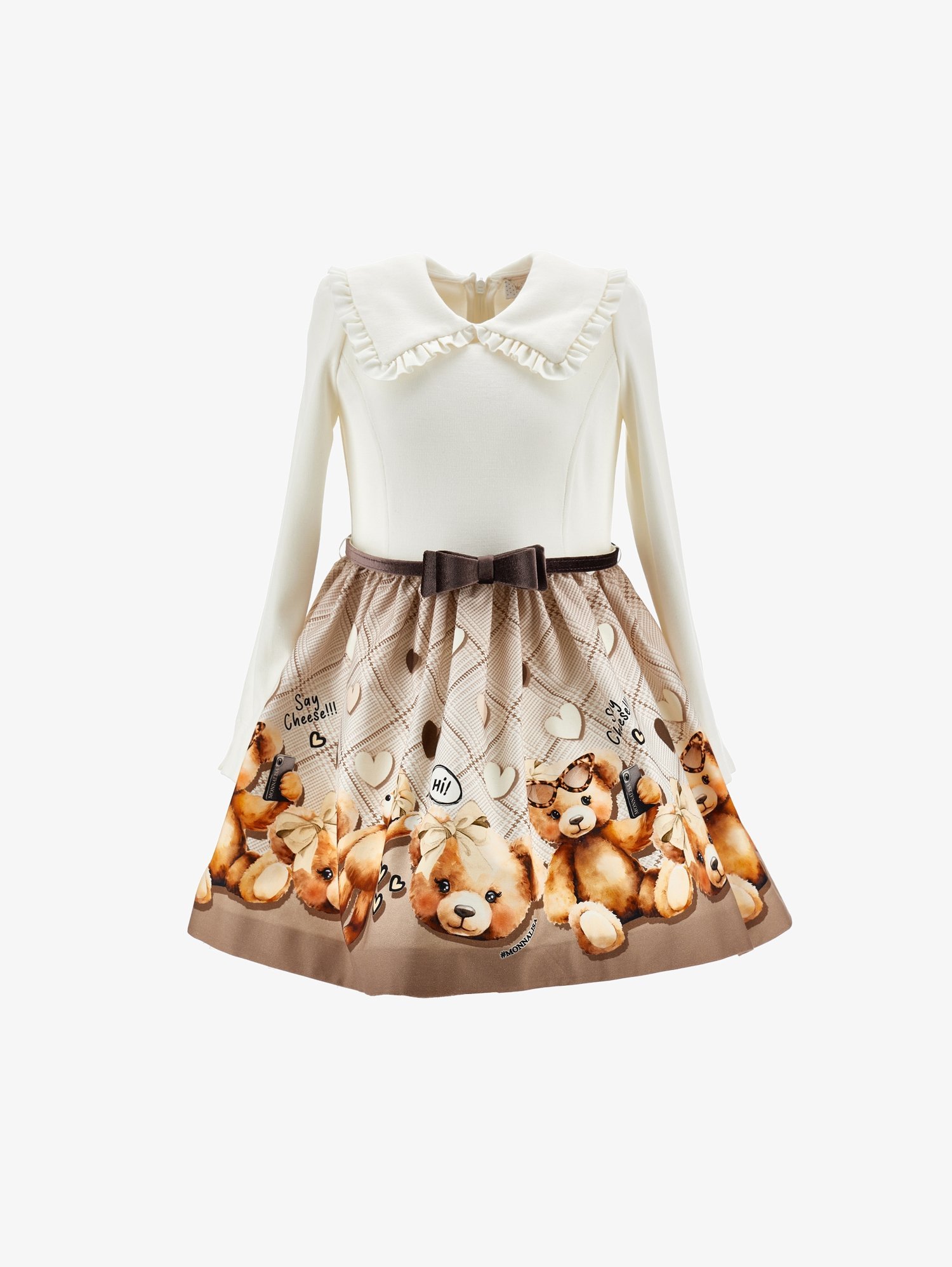 Monnalisa ABITO CON COLLETTO - Dagjurk - panna/marrone