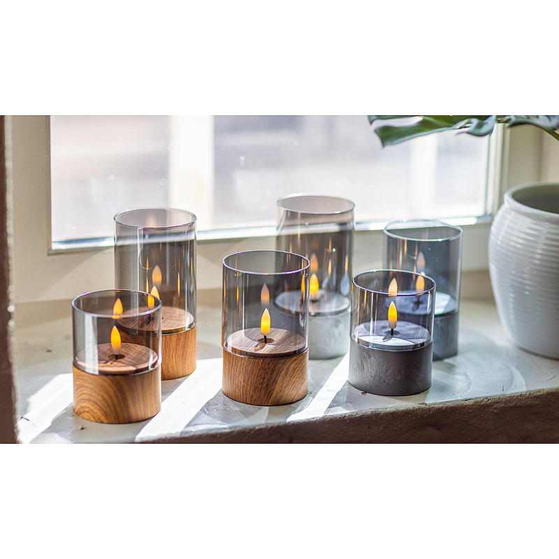Luci LED Vie Selected, 3 pezzi, con vetro liscio e base in legno