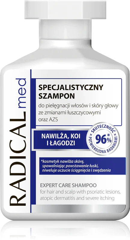 Ideepharm Radical Med Expert Care specialistische shampoo voor haar- en hoofdhuidverzorging bij psoriasislaesies en atopische dermatitis.