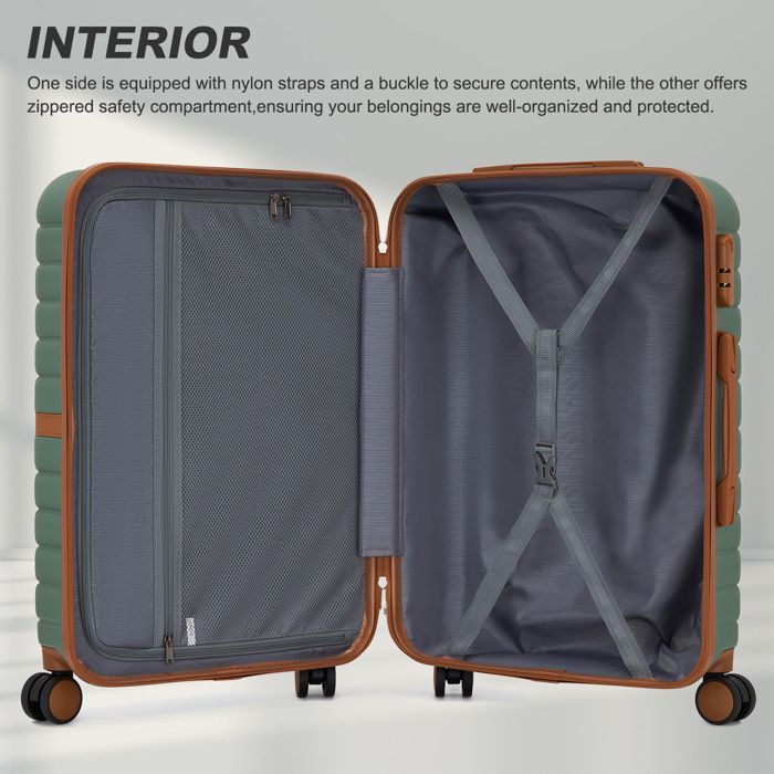 Maleta Kono mediana rígida de 66,5 x 45,5 x 25,5 cm, ABS+PC, con 4 ruedas y cerradura, tipo carrito de viaje, 62 L, color verde.