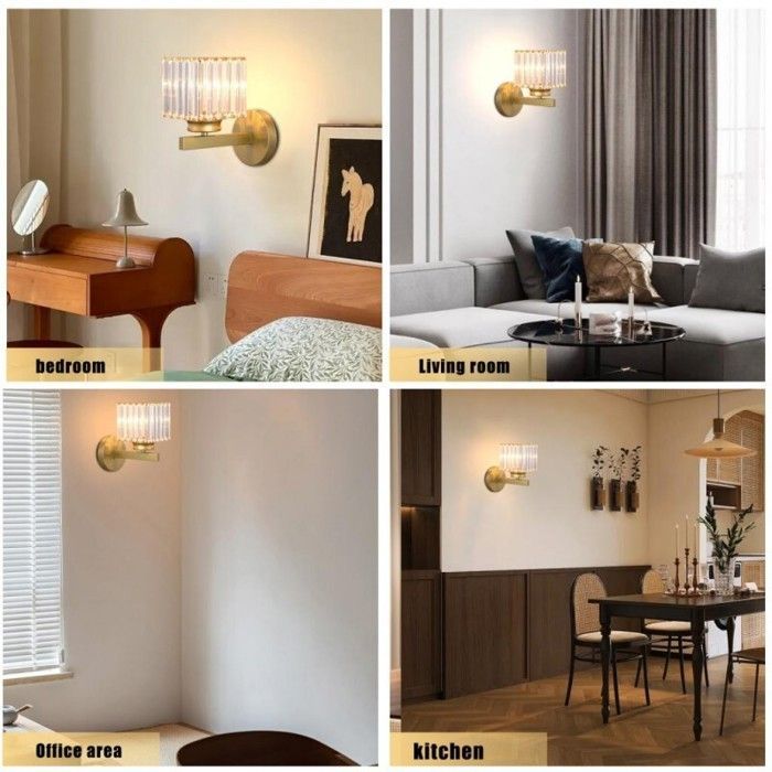 Aplique de pared moderno de cristal WOTTES, aplique de pared cuadrado de cristal dorado de 15 cm, casquillo E27, 2 unidades para dormitorio, mesita de noche y pasillo.