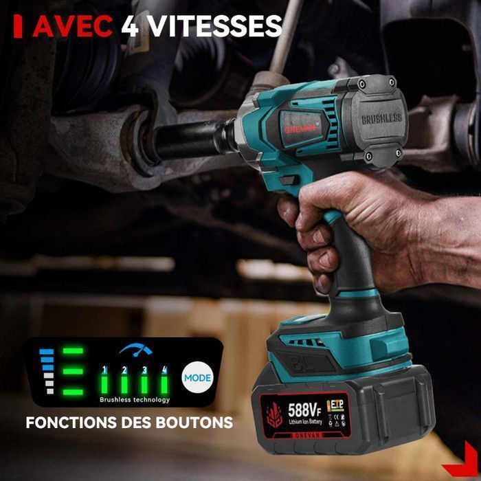 1/2 inch Cordless Impact Wrench 700NM, 21mm Impact Sockets - ONEVAN - 2 x 3000mAh Batteries
