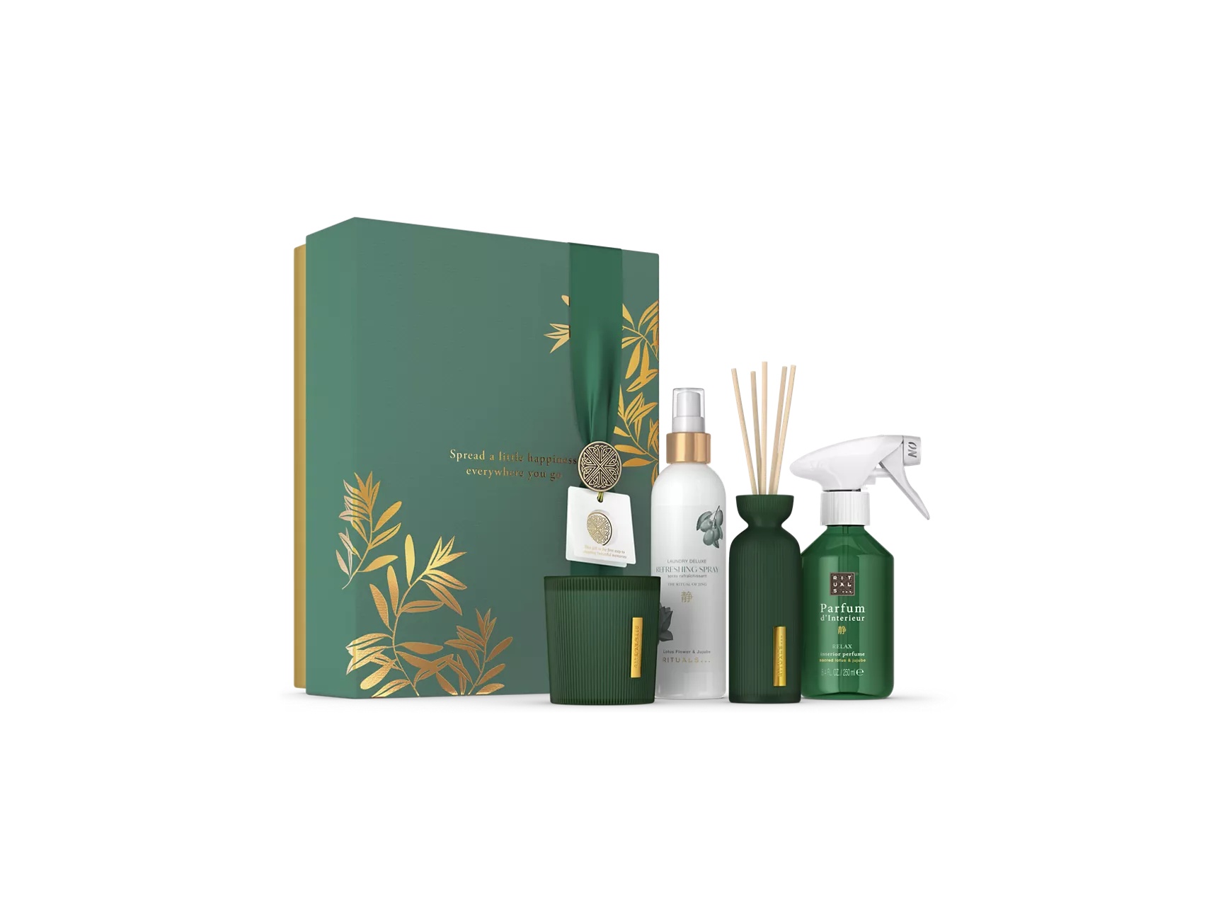 The Ritual of Jing Gift Set L interieurparfum sprej 250 ml, verfrissende sprej 250 ml, geurkaars 140 g, mini geurstokjes 70 ml