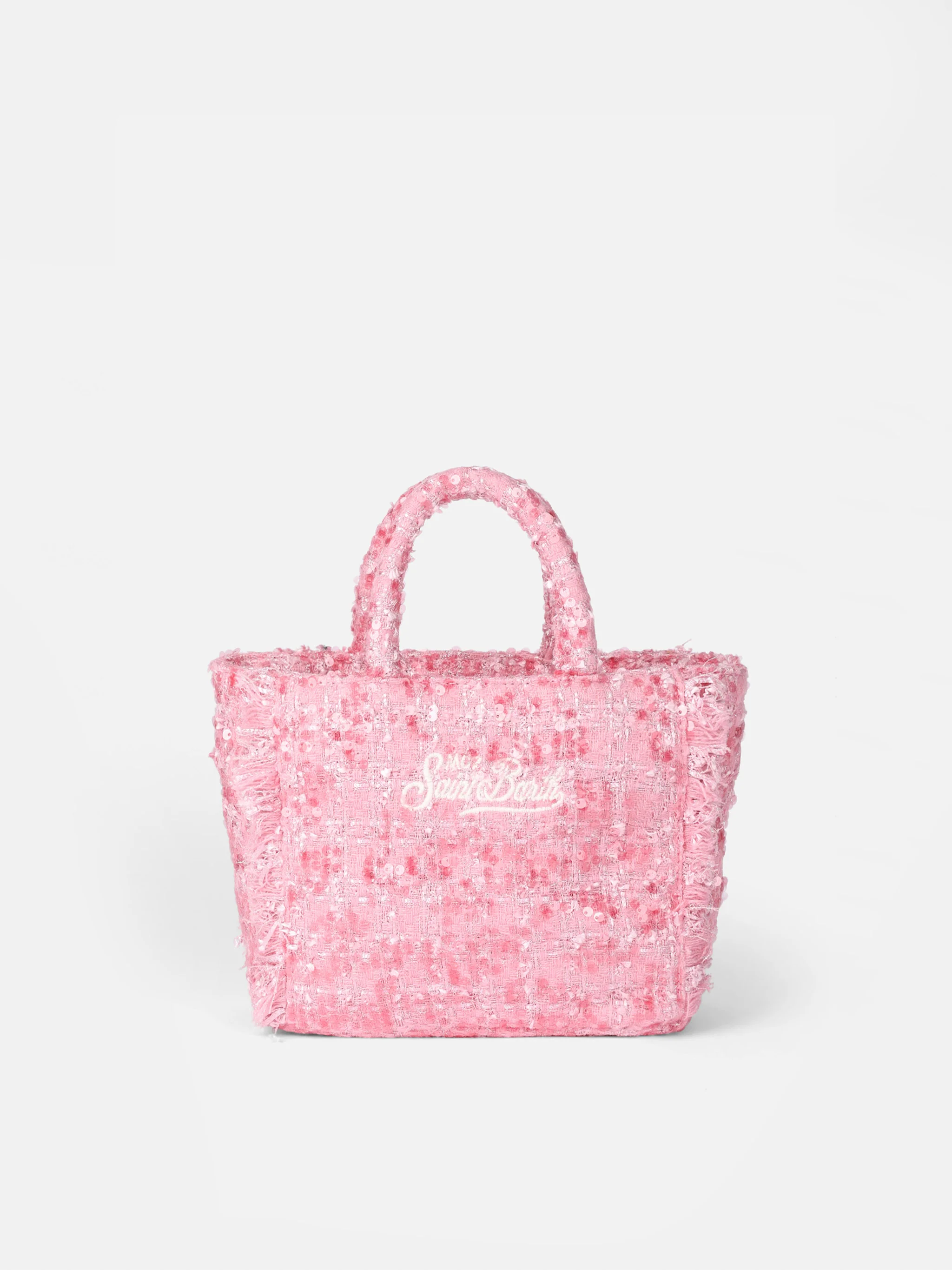 Mini Vanity Winter Handbag | Pink Tweed with Wooly Effect | Saint Barth Logo | Detachable Shoulder Strap | Inner Flap with Zip | MC2 Saint Barth