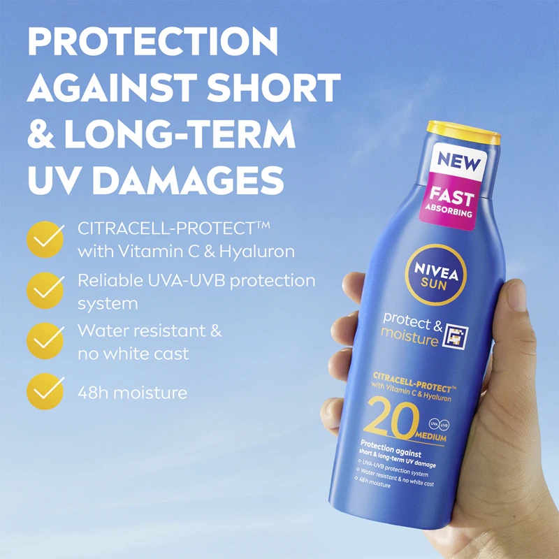 NIVEA SUN Protect & Moisture saules aizsarglosjons ar SPF 20