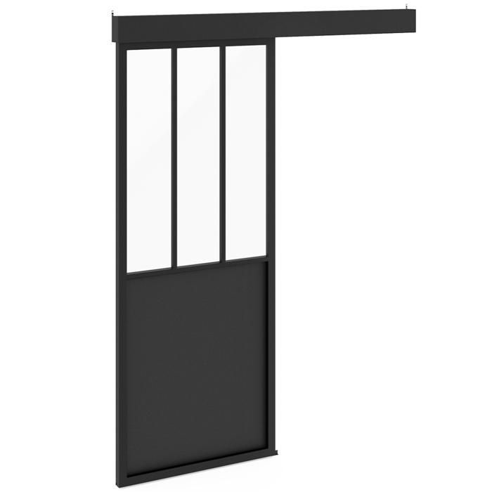 IDMARKET Sliding glass door kit, 83 cm, made of metal and MDF, with rail and fixings