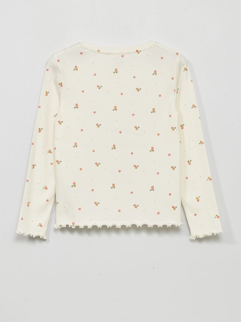 Geribbeld gebreid T-shirt met print - WIT