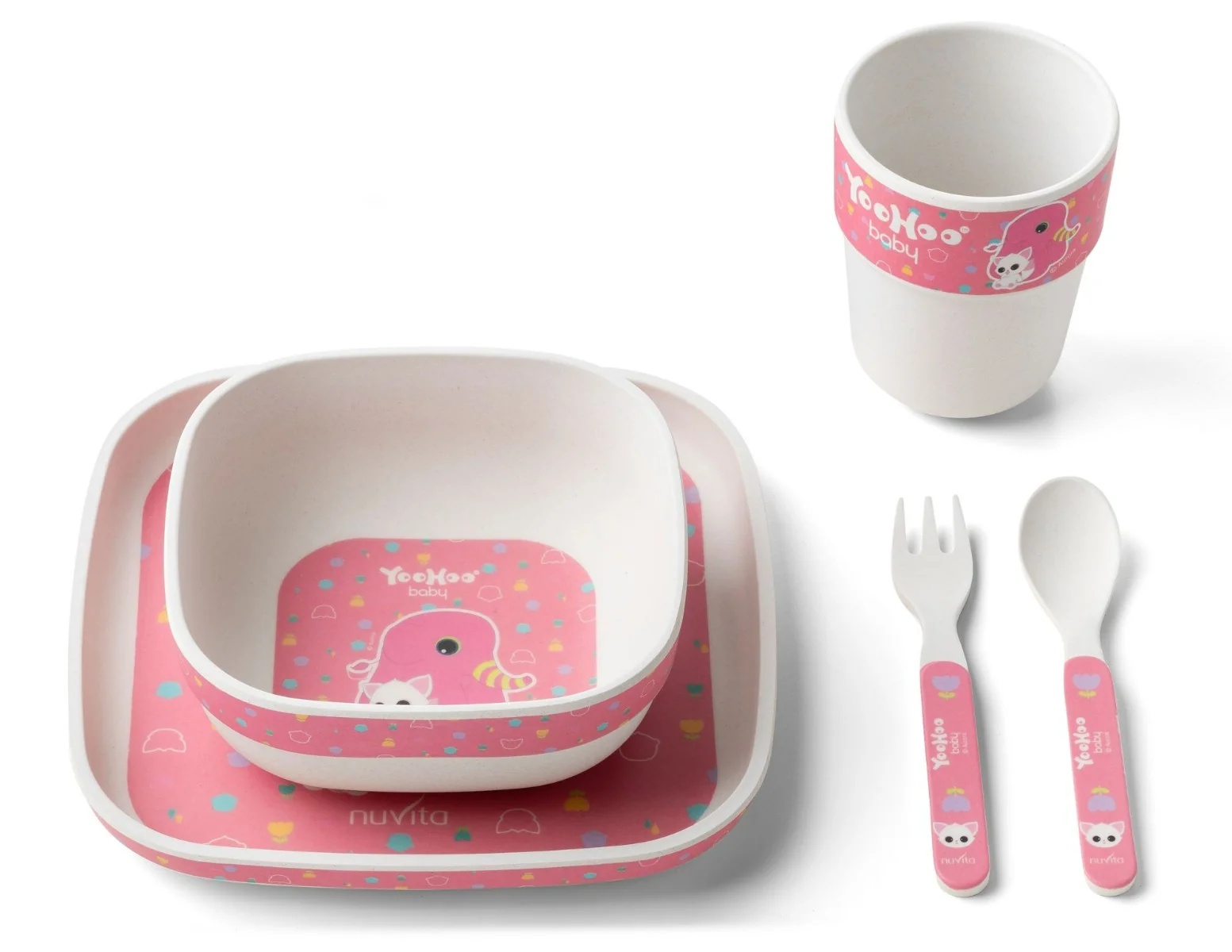 NUVITA Nuvita Yoohoo Baby Bamboo babyvoeding set roze babyvoeding set 12 maanden +