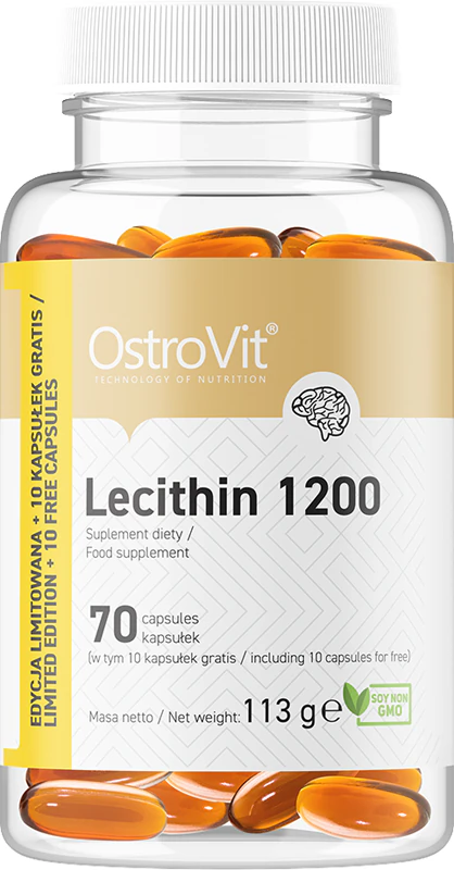Cápsulas de suplemento alimentar OstroVit Lecitina 1200 mg para melhorar a concentração e a memória.