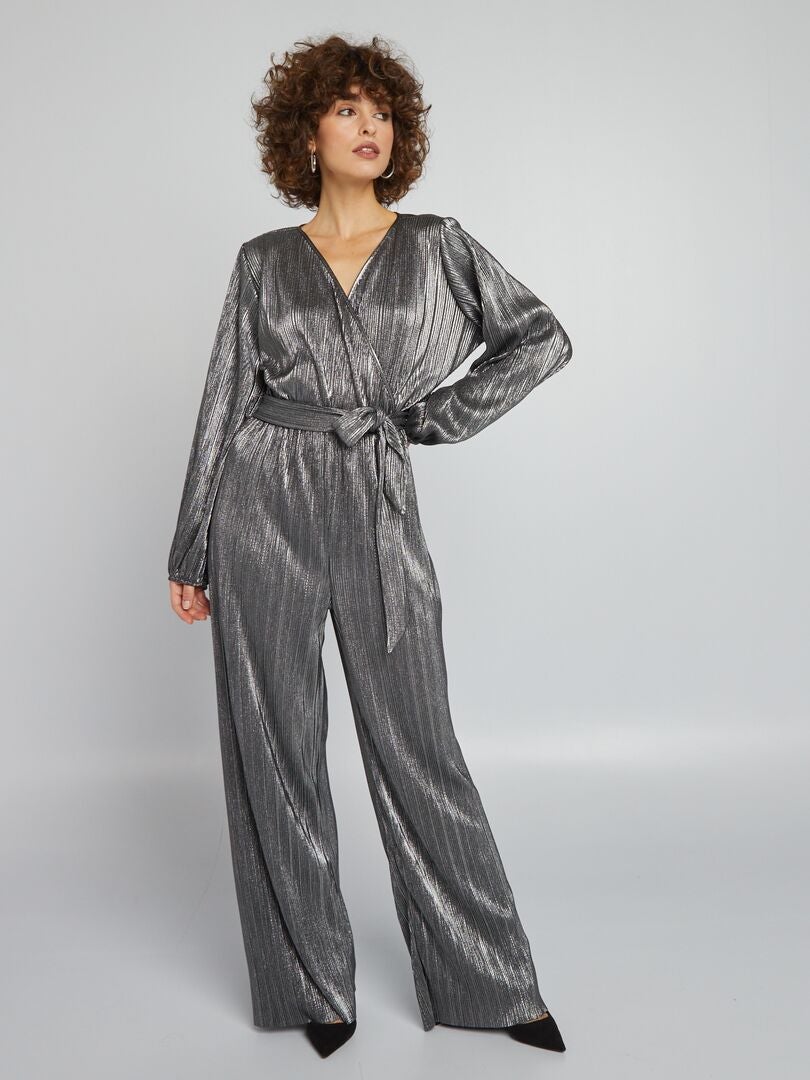 Geplooide gebreide jumpsuit - GRIJS