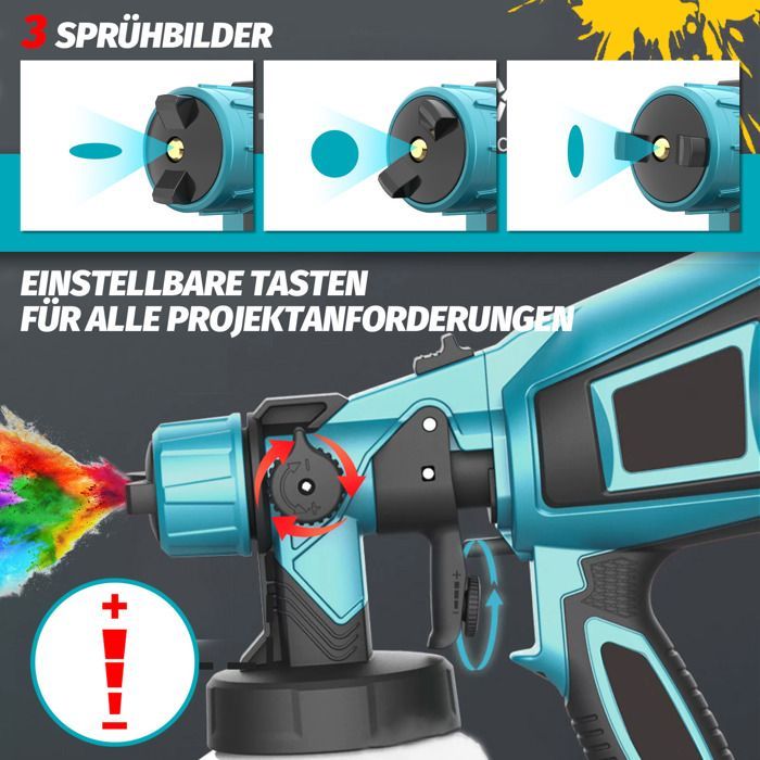 200W Pistolet À Peinture Sans Fil  Avec 2 Batteries 18V 3.0Ah, 3 Buses Métalliques Et 3 Modes De Pulvérisation, 1000ml