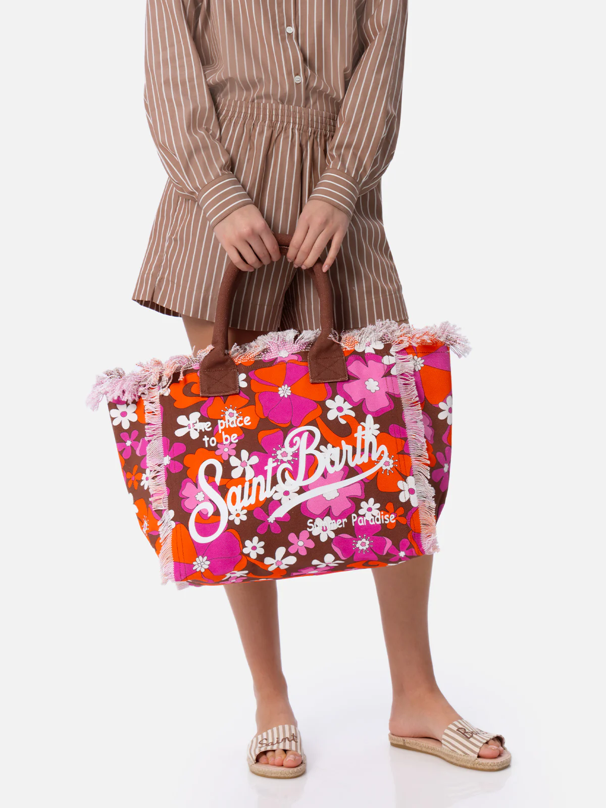 Bolso tote de lona de algodón con estampado floral retro