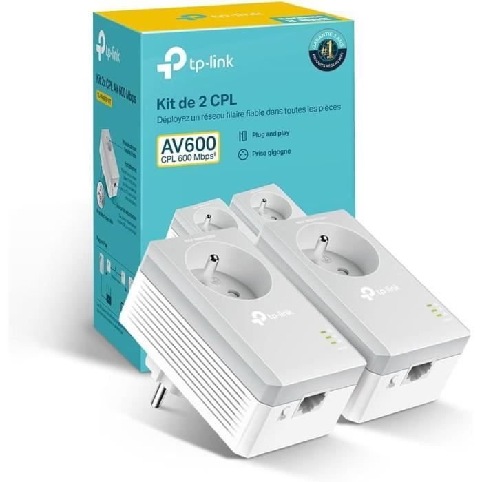 Adaptador Powerline de 600 Mbps - TP-Link TL-PA4015P KIT - Adaptador Powerline com 1 porta Ethernet e tomada elétrica integrada - Kit com 2 adaptadores Powerline